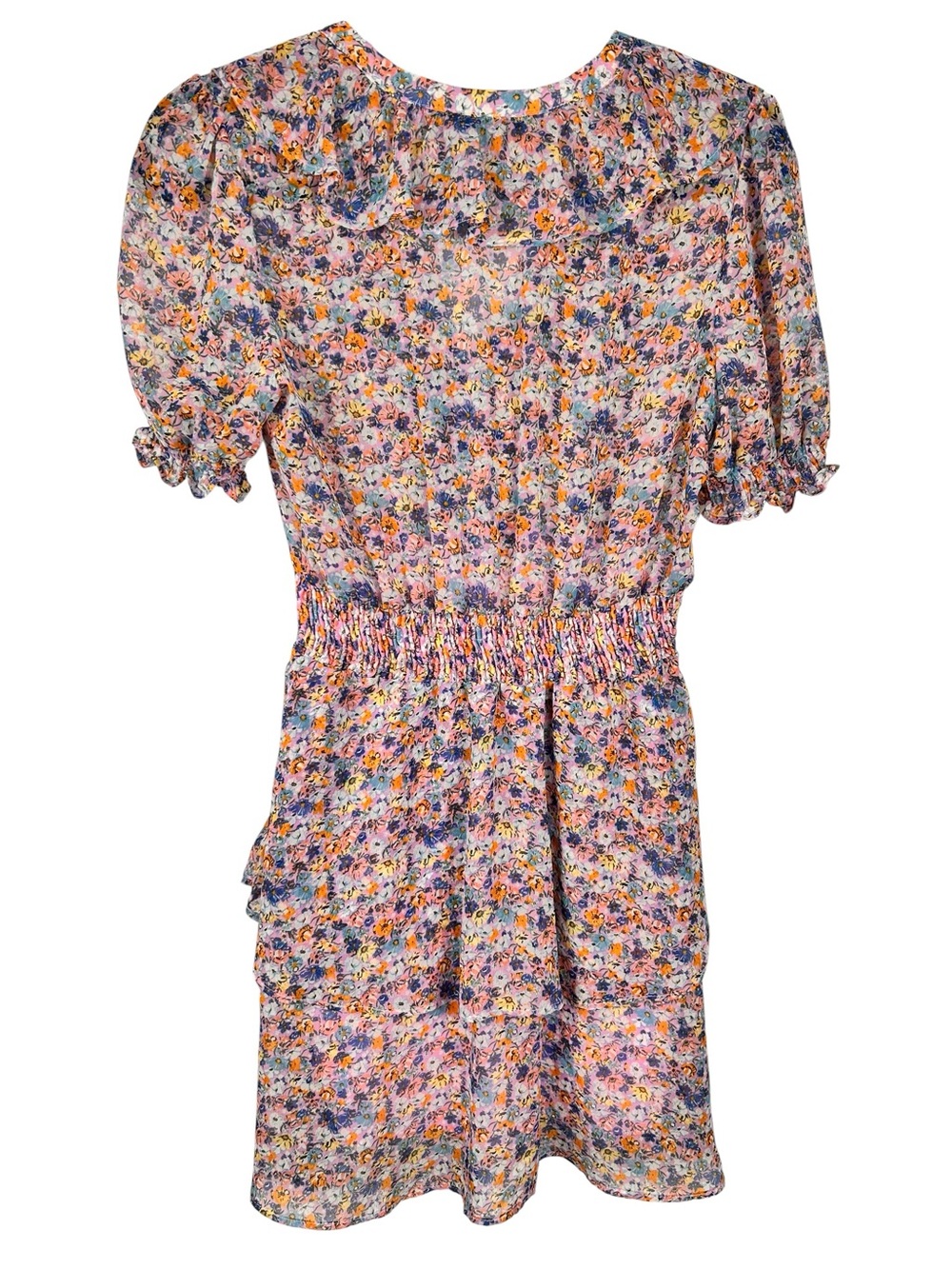 Zara Floral Ruffle V-Neck Mini Dress, XS tiered skirt smocked Pretty Western - Picture 12 of 14